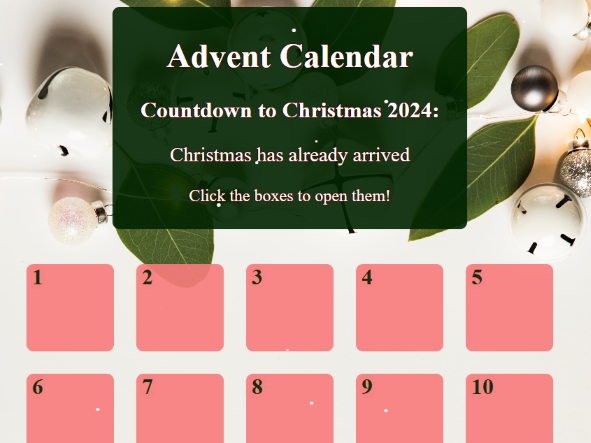 screenshot of advent calendar project